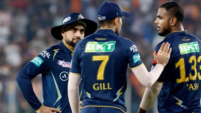 Yash Dayal (extreme right) talks to Rashid Khan and Shubman Gill during last over vs KKR (IPL) Yash Dayal (extreme right) talks to Rashid Khan and Shubman Gill during last over vs KKR (IPL)
