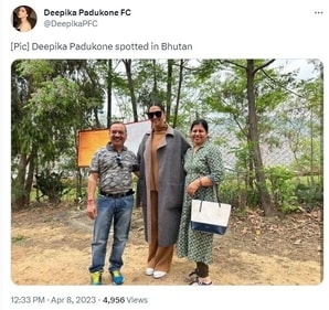 Deepika was seen with two people as she posed outdoors and smiled with them.