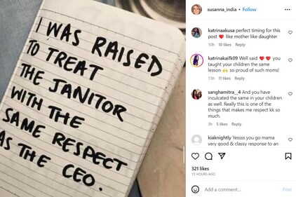 Katrina Kaif’s mother Suzanne Turquotte shared a post about ‘respect’. Katrina Kaif’s mother Suzanne Turquotte shared a post about ‘respect’.