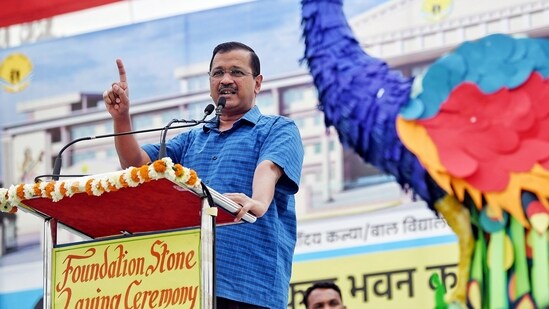 Delhi Chief Minister Arvind Kejriwal addresses a gathering. (ANI Photo) (Shrikant Singh)