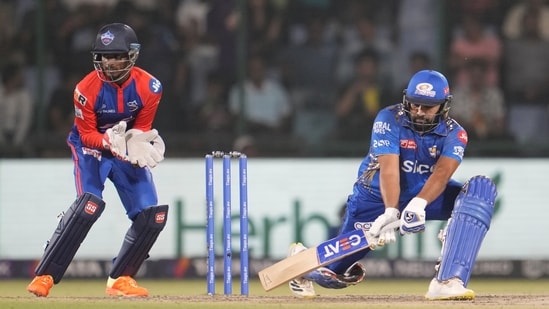 Rohit Sharma plays a shot during the IPL match between Delhi Capitals and Mumbai Indians in New Delhi(AP)