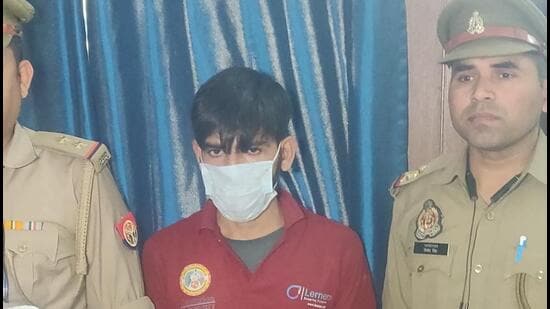 Police with the accused on Tuesday. (HT PHOTO)