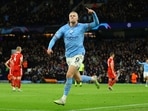 Soccer Football - Champions League - Quarter Final - First Leg - Manchester City v Bayern Munich - Etihad Stadium, Manchester, Britain - April 11, 2023 Manchester City's Erling Braut Haaland celebrates scoring their third goal REUTERS/Molly Darlington     TPX IMAGES OF THE DAY