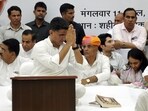 Sachin Pilot during his daylong fast calling for action against alleged corruption during the previous Vasundhara Raje-led government in the state.(ANI)