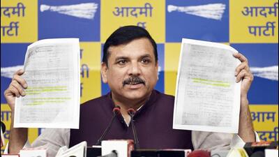 AAP leader Sanjay Singh at a press conference on Wednesday. (Sanjeev Verma/Hindustan Times) AAP leader Sanjay Singh at a press conference on Wednesday. (Sanjeev Verma/Hindustan Times)