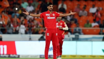 Hyderabad, Apr 09 (ANI): Punjab Kings Arshdeep Singh celebrates the dismissal of Sunrisers Hyderabad Harry Brook during their match in the Indian Premier League (IPL) 2023, at Rajiv Gandhi International Stadium, in Hyderabad on Sunday. (ANI Photo/ Digital Restriction) (Punjab Kings Twitter) Hyderabad, Apr 09 (ANI): Punjab Kings Arshdeep Singh celebrates the dismissal of Sunrisers Hyderabad Harry Brook during their match in the Indian Premier League (IPL) 2023, at Rajiv Gandhi International Stadium, in Hyderabad on Sunday. (ANI Photo/ Digital Restriction) (Punjab Kings Twitter)