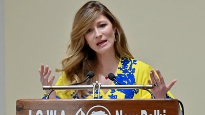 Ukraine's first deputy foreign minister Emine Dzhaparova speaks during the talk in New Delhi on Tuesday. (ANI Photo) Ukraine's first deputy foreign minister Emine Dzhaparova speaks during the talk in New Delhi on Tuesday. (ANI Photo)