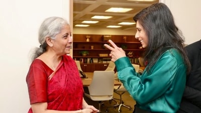 FM Nirmala Sitharaman and IMF's first deputy manager Gita Gopinath. (Twitter) FM Nirmala Sitharaman and IMF's first deputy manager Gita Gopinath. (Twitter)