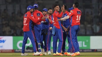 Delhi Capitals' players celebrate the dismissal of Mumbai Indians' captain Rohit Sharma during the Indian Premier League (IPL) match between Delhi Capitals and Mumbai Indians in New Delhi, India, Tuesday, April 11, 2023. (AP Photo/Manish Swarup) (AP) Delhi Capitals' players celebrate the dismissal of Mumbai Indians' captain Rohit Sharma during the Indian Premier League (IPL) match between Delhi Capitals and Mumbai Indians in New Delhi, India, Tuesday, April 11, 2023. (AP Photo/Manish Swarup) (AP)