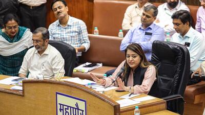 Mayor Shelly Oberoi during a special meeting of the Municipal Corporation of Delhi (MCD) Budget, at the Civic Centre in New Delhi, on March 29. (PTI Photo) Mayor Shelly Oberoi during a special meeting of the Municipal Corporation of Delhi (MCD) Budget, at the Civic Centre in New Delhi, on March 29. (PTI Photo)