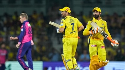 Chennai Super Kings batters MS Dhoni and Ravindra Jadeja run between the wickets during the IPL 2023 match (PTI) Chennai Super Kings batters MS Dhoni and Ravindra Jadeja run between the wickets during the IPL 2023 match (PTI)