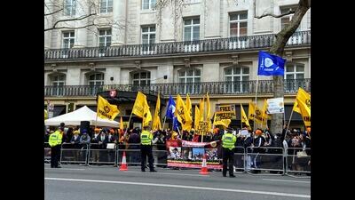 Pro-Khalistan leaders and supporters during a protest in London. (PTI)
