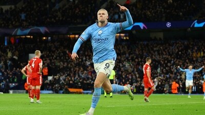 Soccer Football - Champions League - Quarter Final - First Leg - Manchester City v Bayern Munich - Etihad Stadium, Manchester, Britain - April 11, 2023 Manchester City's Erling Braut Haaland celebrates scoring their third goal REUTERS/Molly Darlington     TPX IMAGES OF THE DAY (REUTERS)