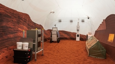 Instruments are seen inside the Mars landscape simulation area at Mars Dune Alpha, NASA's simulated Mars habitat. (Reuters)