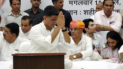 Sachin Pilot during his daylong fast calling for action against alleged corruption during the previous Vasundhara Raje-led government in the state. (ANI) Sachin Pilot during his daylong fast calling for action against alleged corruption during the previous Vasundhara Raje-led government in the state. (ANI)