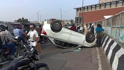 Speeding car turned over on Lakkar Bridge in Ludhiana. (HT File Photo) Speeding car turned over on Lakkar Bridge in Ludhiana. (HT File Photo)