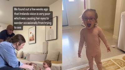 Toddler's reaction to be being able to see clearly. (Instagram/@Maraena Scarbrough) Toddler's reaction to be being able to see clearly. (Instagram/@Maraena Scarbrough)
