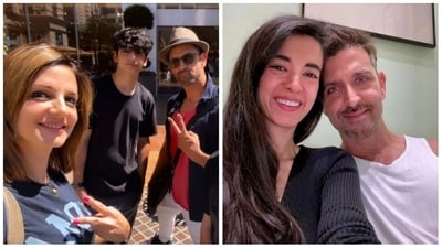 Sussanne Khan and Hrithik Roshan with their son; Hrithik with girlfriend Saba Azad.