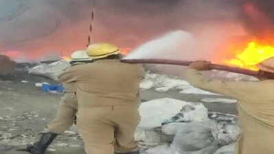 Fire breaks out in godown in Delhi's Narela area. (ANI)