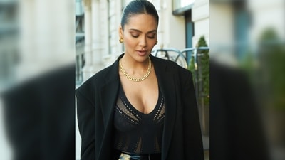 Esha Gupta wore a bustier corset top, high-rise leather pants, a black oversized blazer and combat boots.&nbsp; (Instagram/@egupta)
