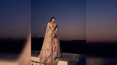 In another post, Sobhita Dhulipala can be seen wearing an icy silver bling lehenga by the same designer.&nbsp; (Instagram/@sobhitad)