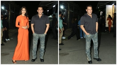 Salman Khan and Pooja Hegde were spotted ahead of visiting The Kapil Sharma for the promotions of their upcoming film Kisi Ka Bhai Kisi Ki Jaan. (Varinder Chawla) Salman Khan and Pooja Hegde were spotted ahead of visiting The Kapil Sharma for the promotions of their upcoming film Kisi Ka Bhai Kisi Ki Jaan. (Varinder Chawla)