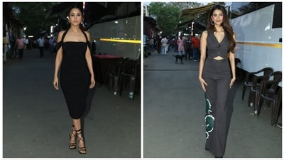 Shehnaaz Gill and Palak Tiwari chose to dress up in black in their own ways for the promotions of their debut film Kisi Ka Bhai Kisi Ki Jaan on The Kapil Sharma Show. (Varinder Chawla) Shehnaaz Gill and Palak Tiwari chose to dress up in black in their own ways for the promotions of their debut film Kisi Ka Bhai Kisi Ki Jaan on The Kapil Sharma Show. (Varinder Chawla)