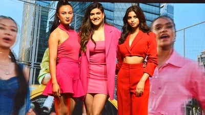 Suhana Khan joined Eksha Kerung and Ananya Birla at the Maybelline Squad Reveal event in Mumbai on Tuesday. All of them were dressed in red and pink. (Varinder Chawla) Suhana Khan joined Eksha Kerung and Ananya Birla at the Maybelline Squad Reveal event in Mumbai on Tuesday. All of them were dressed in red and pink. (Varinder Chawla)