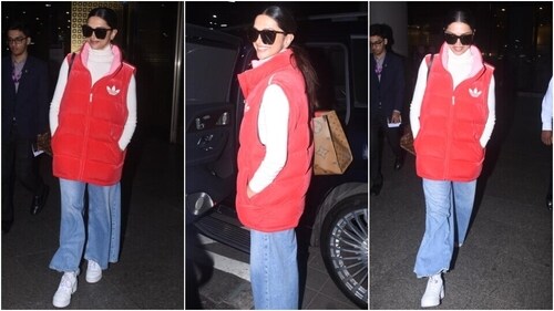 Deepika Padukone in a winter outfit at the airport. (HT Photo/Varinder Chawala)