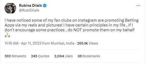 Rubina said that she follows certain principles.