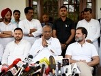 Congress President Mallikarjun Kharge addresses a joint press conference with Bihar Deputy Chief Minister Tejashwi Yadav, party leader Rahul Gandhi and others, at his residence, in New Delhi on Wednesday. 