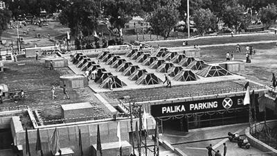 A view from the top of Palika underground car park in Connaught Place in thee year 1985. (HT Archive) A view from the top of Palika underground car park in Connaught Place in thee year 1985. (HT Archive)