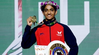 Nitu Ghanghas poses for a photo with a Gold medal after she won her 45-48kg category final match at the 2023 IBA Women's Boxing World Championships, in New Delhi (BFI) Nitu Ghanghas poses for a photo with a Gold medal after she won her 45-48kg category final match at the 2023 IBA Women's Boxing World Championships, in New Delhi (BFI)