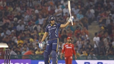 GT's chase was anchored by Shubman Gill, who scored a masterful 67 off 49 balls (IndianPremierLeague twitter) GT's chase was anchored by Shubman Gill, who scored a masterful 67 off 49 balls (IndianPremierLeague twitter)