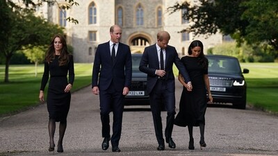 Meghan Markle, Prince Harry, Prince William and Kate Middleton are seen. (AFP) Meghan Markle, Prince Harry, Prince William and Kate Middleton are seen. (AFP)