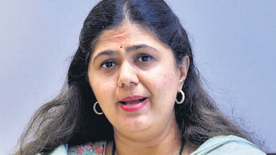 Beed, India - October 14, 2019: Minister of Rural Development, Women and Child Welfare Pankaja Munde intact with media at parali constituency, Beed district, Maharshtra India, on Monday, October 14, 2019. (Photo by Satish Bate/Hindustan Times) (Satish Bate/HT Photo) Beed, India - October 14, 2019: Minister of Rural Development, Women and Child Welfare Pankaja Munde intact with media at parali constituency, Beed district, Maharshtra India, on Monday, October 14, 2019. (Photo by Satish Bate/Hindustan Times) (Satish Bate/HT Photo)