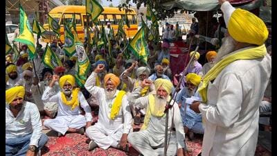 Bhartiya Kisan Union (BKU) Ekta (Ugrahan) holding a protest outside the DC in Ludhiana on Thursday. Bhartiya Kisan Union (BKU) Ekta (Ugrahan) holding a protest outside the DC in Ludhiana on Thursday.