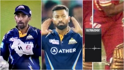 Saha urges Hardik to take the review (IPL) Saha urges Hardik to take the review (IPL)