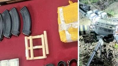 Five loaded AK magazines, 131 rounds of AK 47, and ₹2 lakh cash were recovered by the army (HT Photo) Five loaded AK magazines, 131 rounds of AK 47, and ₹2 lakh cash were recovered by the army (HT Photo)