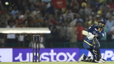 Rahul Tewatia of Gujarat Titans scores to win the Indian Premier League cricket match between Punjab Kings and Gujarat Titans in Mohali, India, Thursday, April 13, 2023. (AP Photo/ Surjeet Yadav) (AP) Rahul Tewatia of Gujarat Titans scores to win the Indian Premier League cricket match between Punjab Kings and Gujarat Titans in Mohali, India, Thursday, April 13, 2023. (AP Photo/ Surjeet Yadav) (AP)