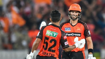 Sunrisers Hyderabad batters Rahul Tripathi and Aiden Markram during the IPL 2023 game (PTI) Sunrisers Hyderabad batters Rahul Tripathi and Aiden Markram during the IPL 2023 game (PTI)