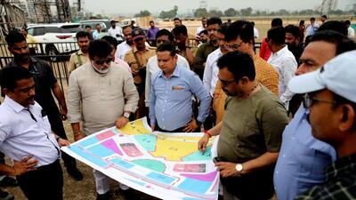 The importance of the programme for the state government can be gauged from the fact that Shinde flew in a helicopter earlier this week to hold a high-level review meeting and personally inspect the programme site to take stock of the situation. Raigad’s guardian minister Uday Samant has been following up thereafter with the officials. (Bachchan Kumar/HT PHOTO) The importance of the programme for the state government can be gauged from the fact that Shinde flew in a helicopter earlier this week to hold a high-level review meeting and personally inspect the programme site to take stock of the situation. Raigad’s guardian minister Uday Samant has been following up thereafter with the officials. (Bachchan Kumar/HT PHOTO)