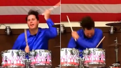 The image shows the drummer whose performance wowed people. (Twitter/@WonderW97800751) The image shows the drummer whose performance wowed people. (Twitter/@WonderW97800751)