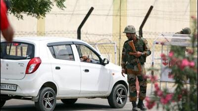 Vigil was increased at the Bathinda military station after Wednesday’s murder of four soldiers in the high-security zone. (Sanjeev Kumar/HT) Vigil was increased at the Bathinda military station after Wednesday’s murder of four soldiers in the high-security zone. (Sanjeev Kumar/HT)