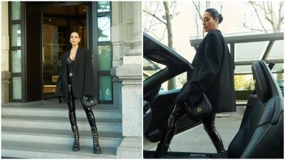 Esha Gupta oozes oomph in black netted top, leather pants (Instagram/@egupta) Esha Gupta oozes oomph in black netted top, leather pants (Instagram/@egupta)