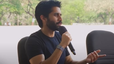 Naga Chaitanya met some police constables in Hyderabad recently. Naga Chaitanya met some police constables in Hyderabad recently.