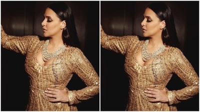 Styled by makeup artist Mira Vaswani, Neha wore her tresses open in straight locks with a middle part and decked up in smokey eyeshadow, black eyeliner, black kohl, mascara-laden eyelashes, drawn eyebrows, contoured cheeks and a shade of nude lipstick. (Instagram/@nehadhupia) Styled by makeup artist Mira Vaswani, Neha wore her tresses open in straight locks with a middle part and decked up in smokey eyeshadow, black eyeliner, black kohl, mascara-laden eyelashes, drawn eyebrows, contoured cheeks and a shade of nude lipstick. (Instagram/@nehadhupia)
