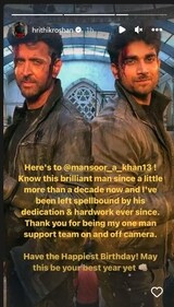 Hrithik Roshan with his stuntman Mansoor Ali Khan. Hrithik Roshan with his stuntman Mansoor Ali Khan.