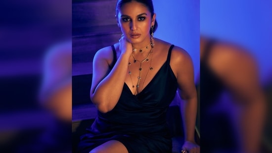 Huma Qureshi turns up the glam quotient in a black satin dress featuring straps and a slit that goes up to her thighs.&nbsp;(Instagram/@iamhumaq)