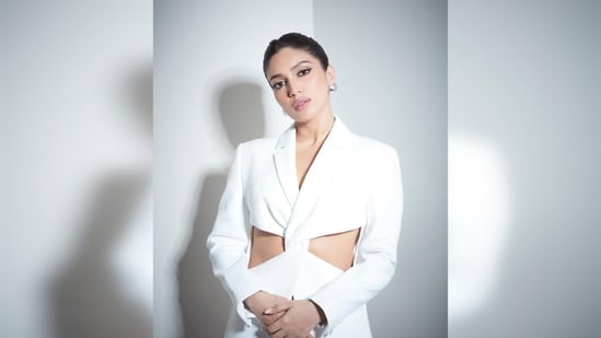 Bhumi Pednekar matched her outfit with a pair of white pointed stilettoes from the collection of Manolo Blahnik.&nbsp;(Instagram/@bhumipednekar)